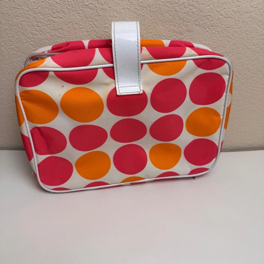 Lancome Hanging Makeup Bag Cosmetic Organizer Pink Orange Polka Dot Travel Case